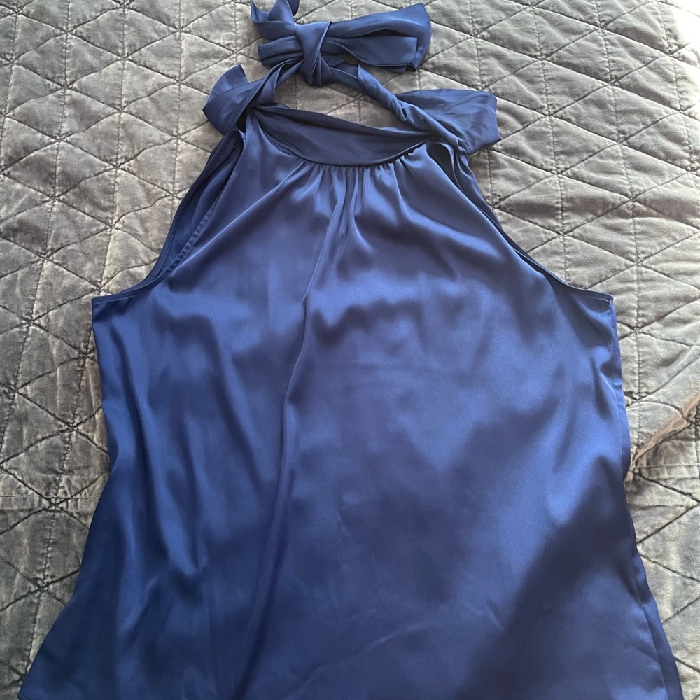 White House Black Market Satin Navy Top - Size M